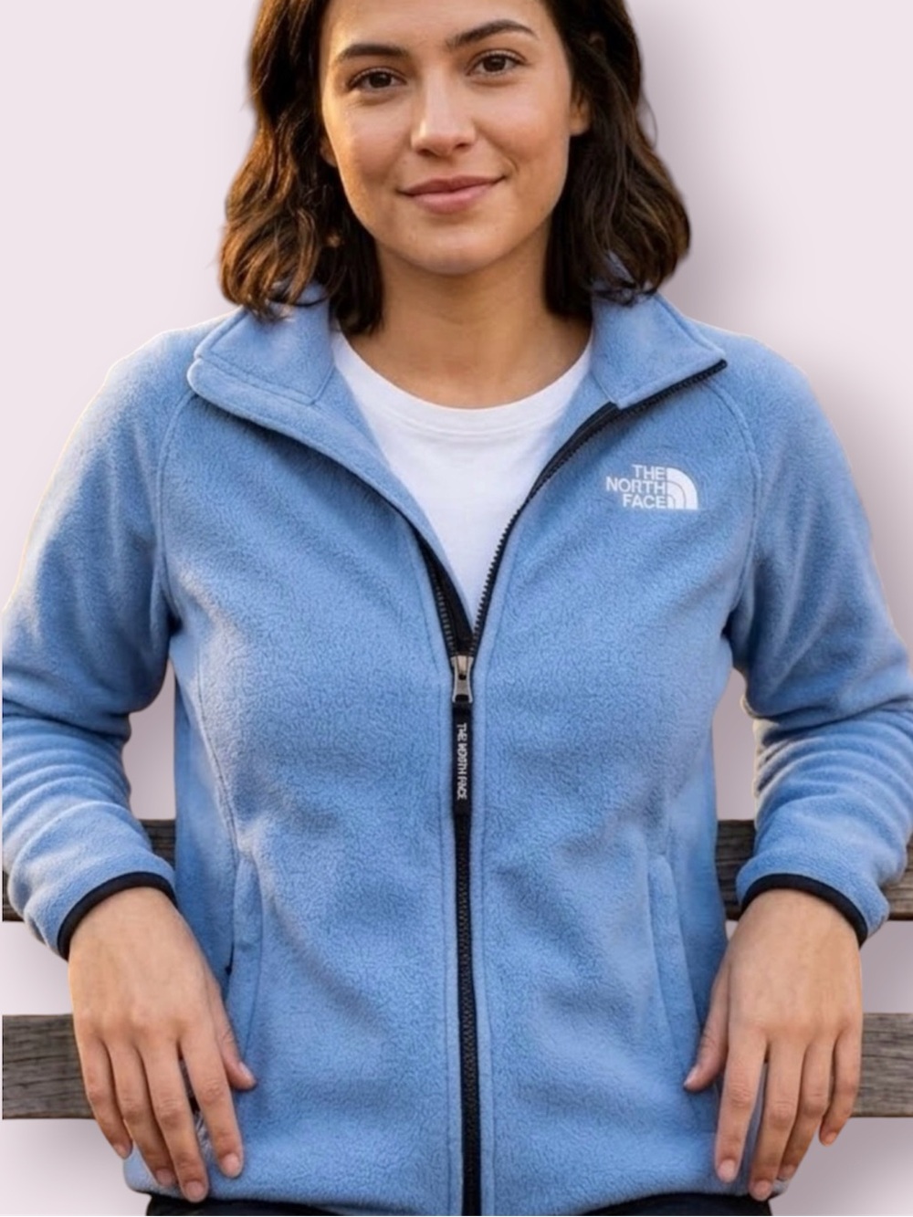 The North Face Alpine Polartec Full Zip Jacket Recycled Fleece Light Blue Small